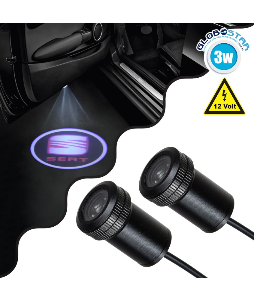 GloboStar® 81621 SEAT Ghost Car Brand Logo Projector - Προτζέκτορας Προβολής Μάρκας Αυτοκινήτου LED CREE XHP35 3W 240lm 120° DC 12V IP20 Ψυχρό Λευκό 6000K